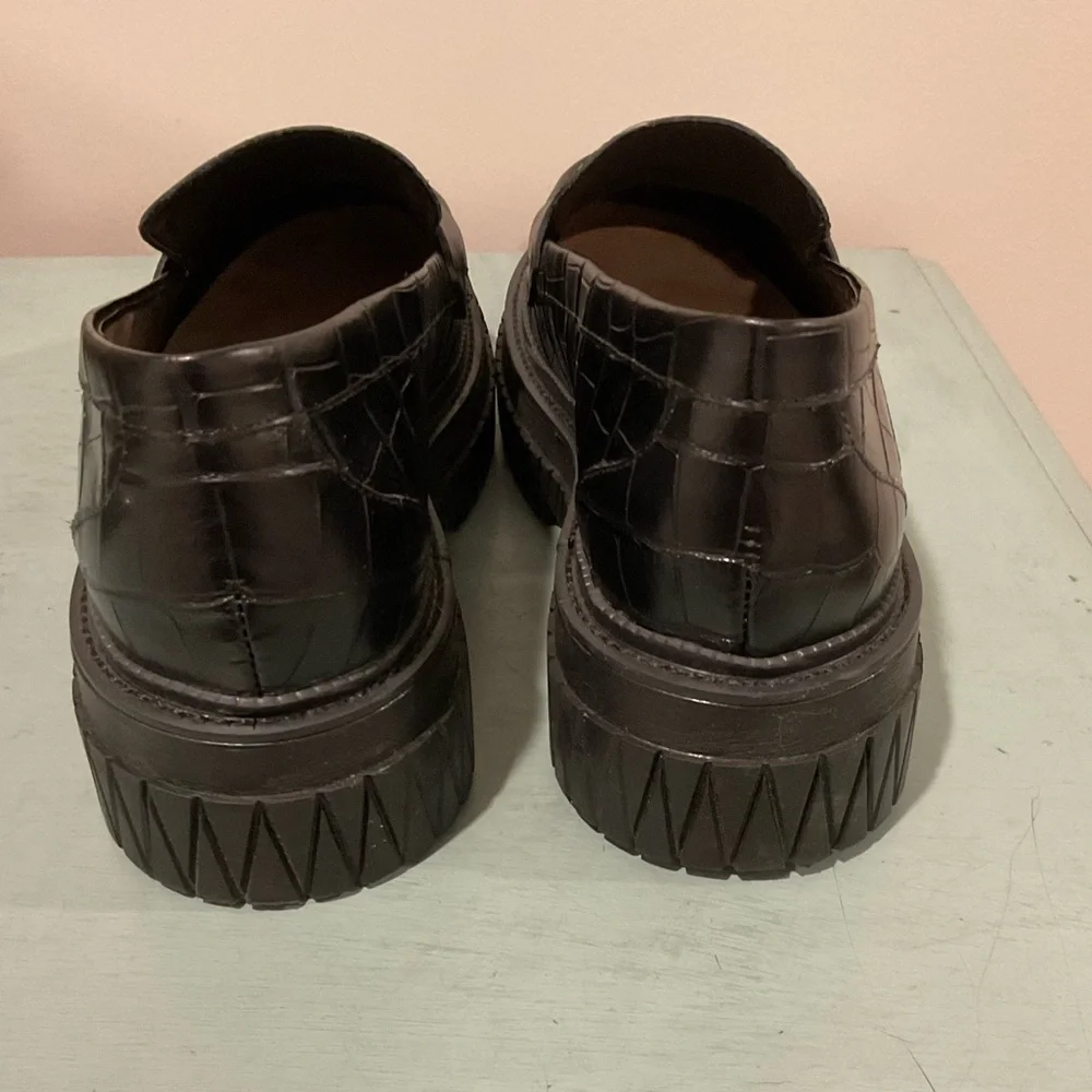 SCHUTZ Black Croc Embossed Leather Loafers Size 9 - Picture 6 of 7